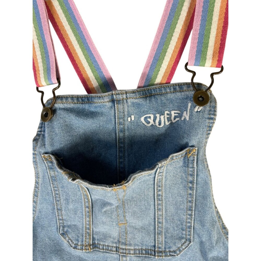 Jean Overalls Shorts Denim Target Pride Rainbow Queen Women's Sz XS Adjustable - Picture 5 of 7